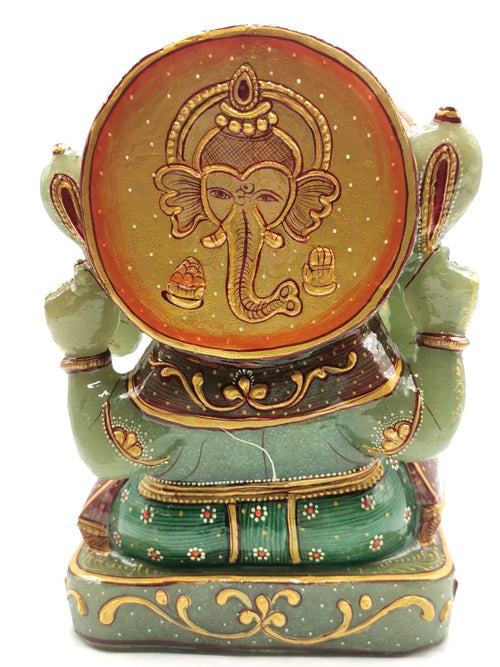 Panchamukhi Ganesh in green aventurine with hand painting